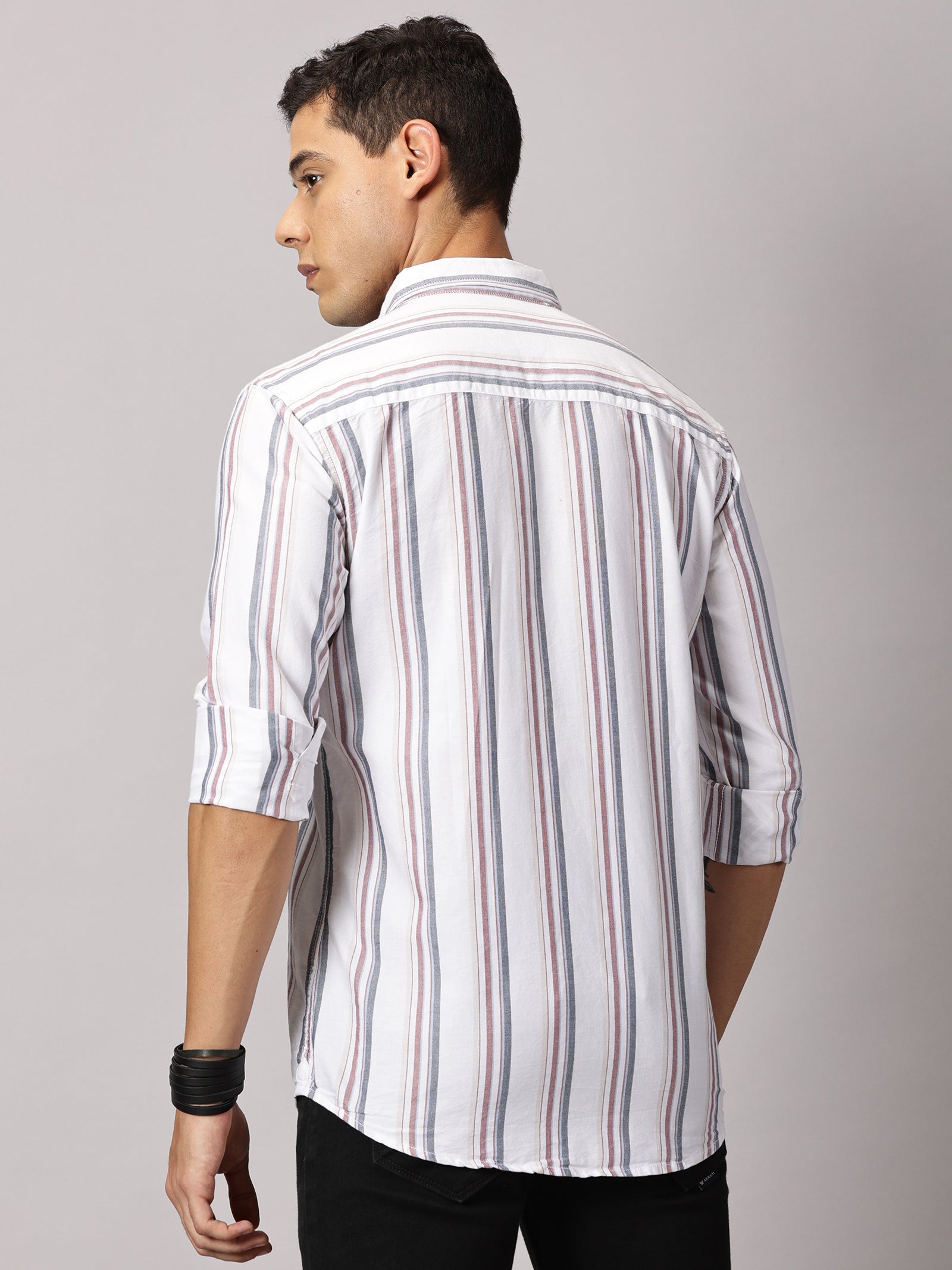 Men's white Stripe Regular Fit Casual Shirt - Premium Oxford Cotton