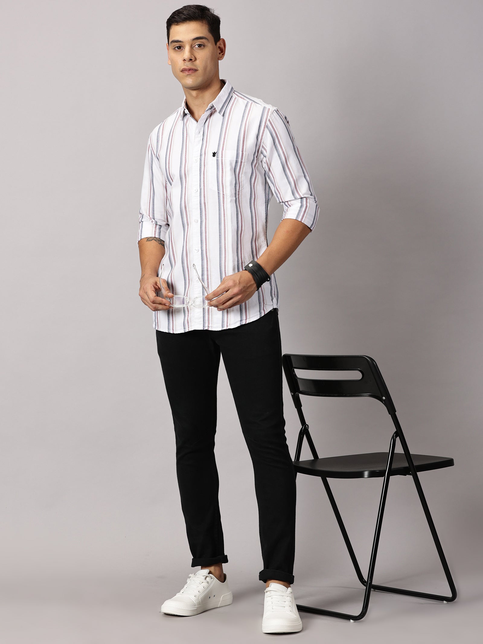 Men's white Stripe Regular Fit Casual Shirt - Premium Oxford Cotton