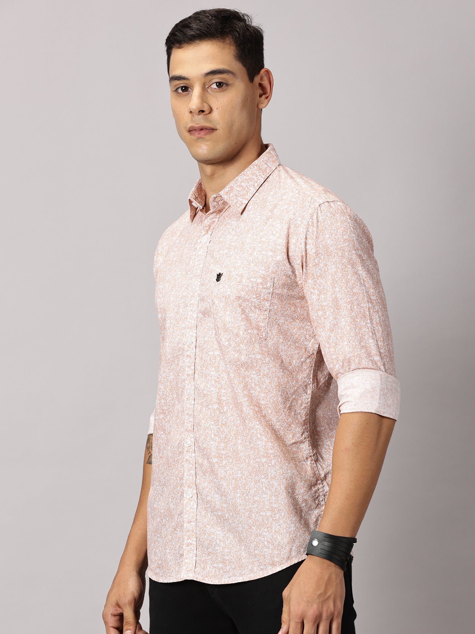 Men's Orange Floral Casual Shirt - Pure Premium Cotton Satin Finish