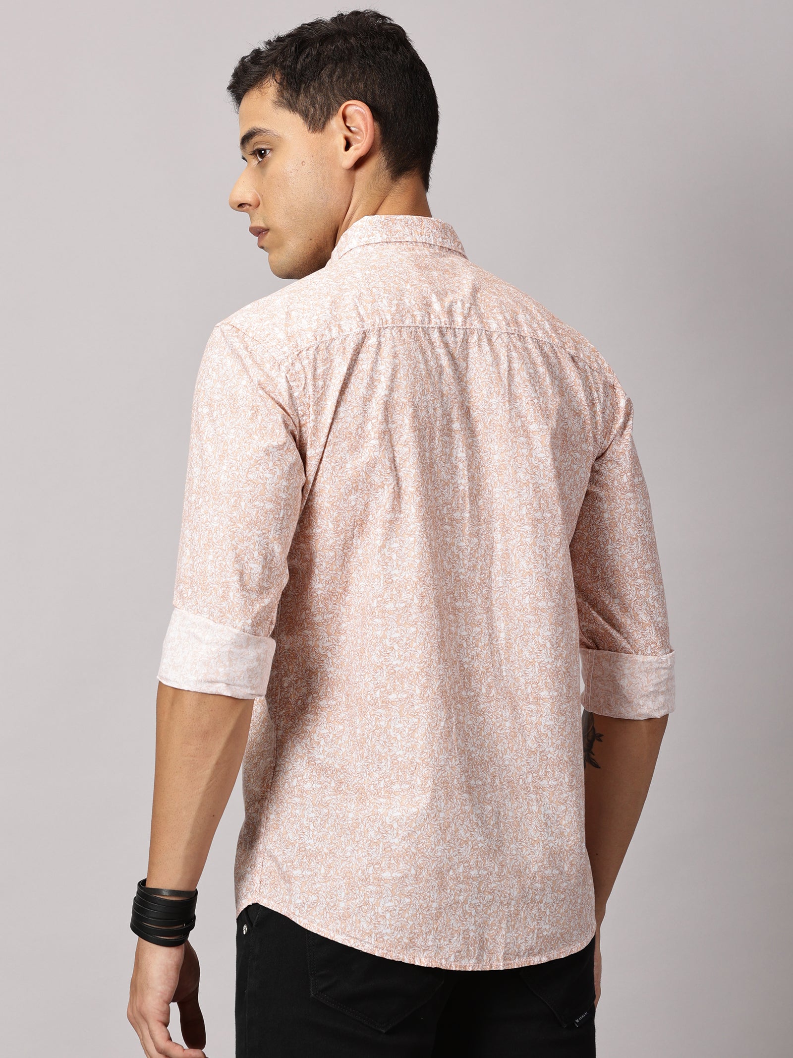 Men's Orange Floral Casual Shirt - Pure Premium Cotton Satin Finish