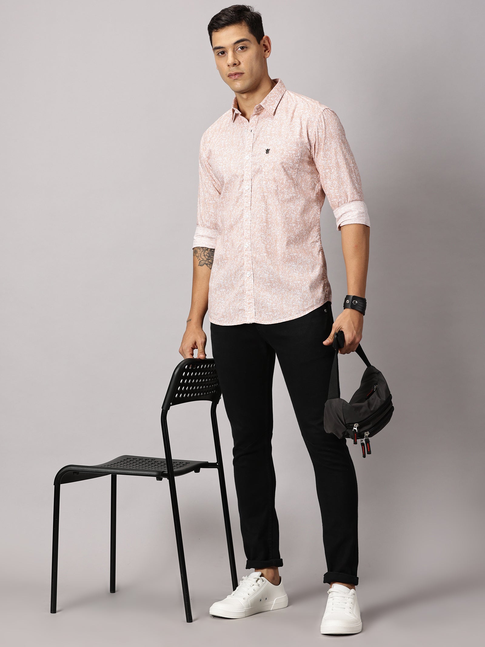 Men's Orange Floral Casual Shirt - Pure Premium Cotton Satin Finish