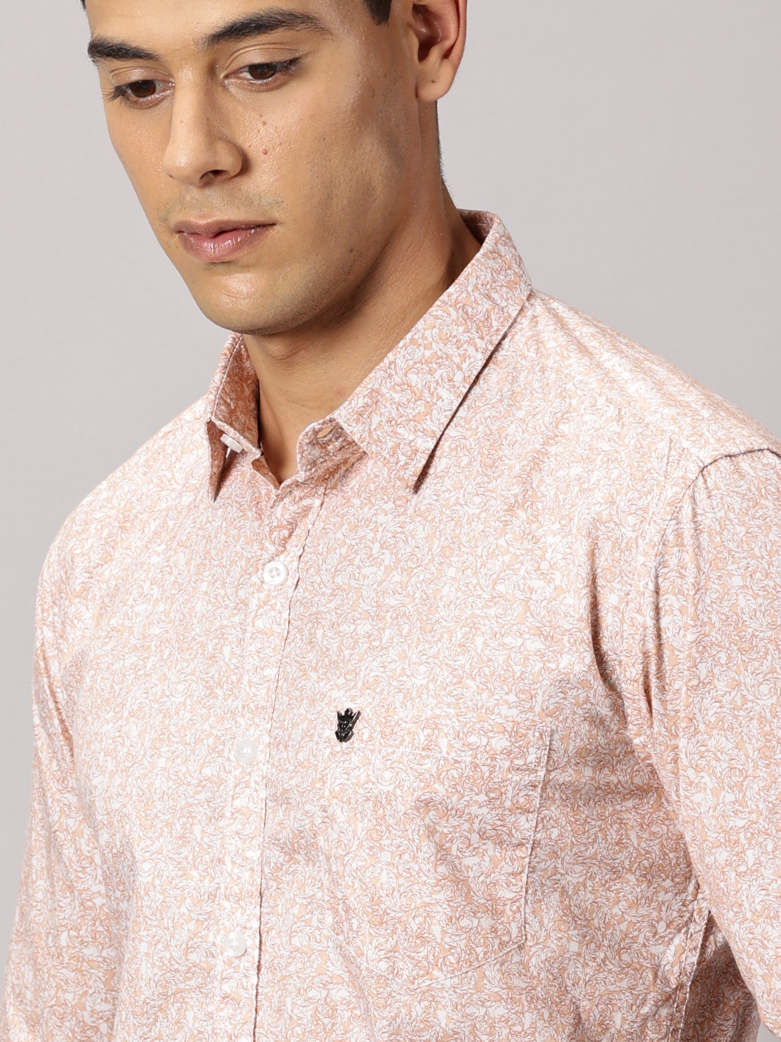 Men's Orange Floral Casual Shirt - Pure Premium Cotton Satin Finish