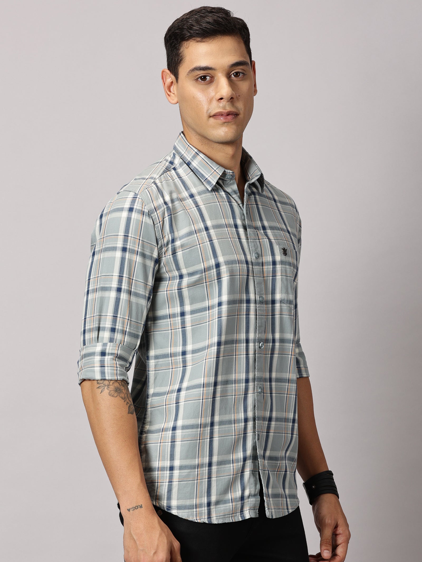 Men's Light Green Checked Casual Shirt - Premium Giza Cotton