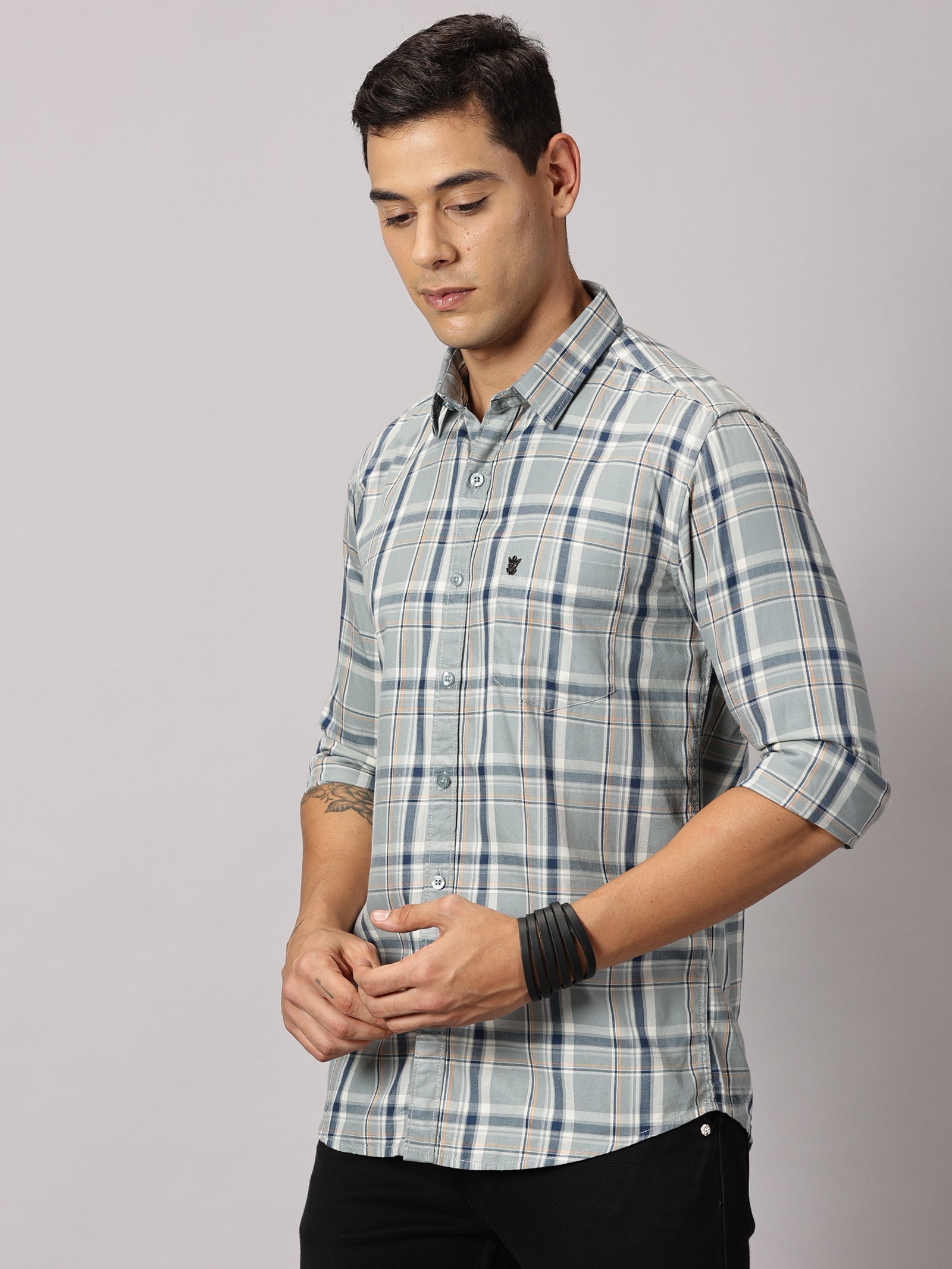 Men's Light Green Checked Casual Shirt - Premium Giza Cotton