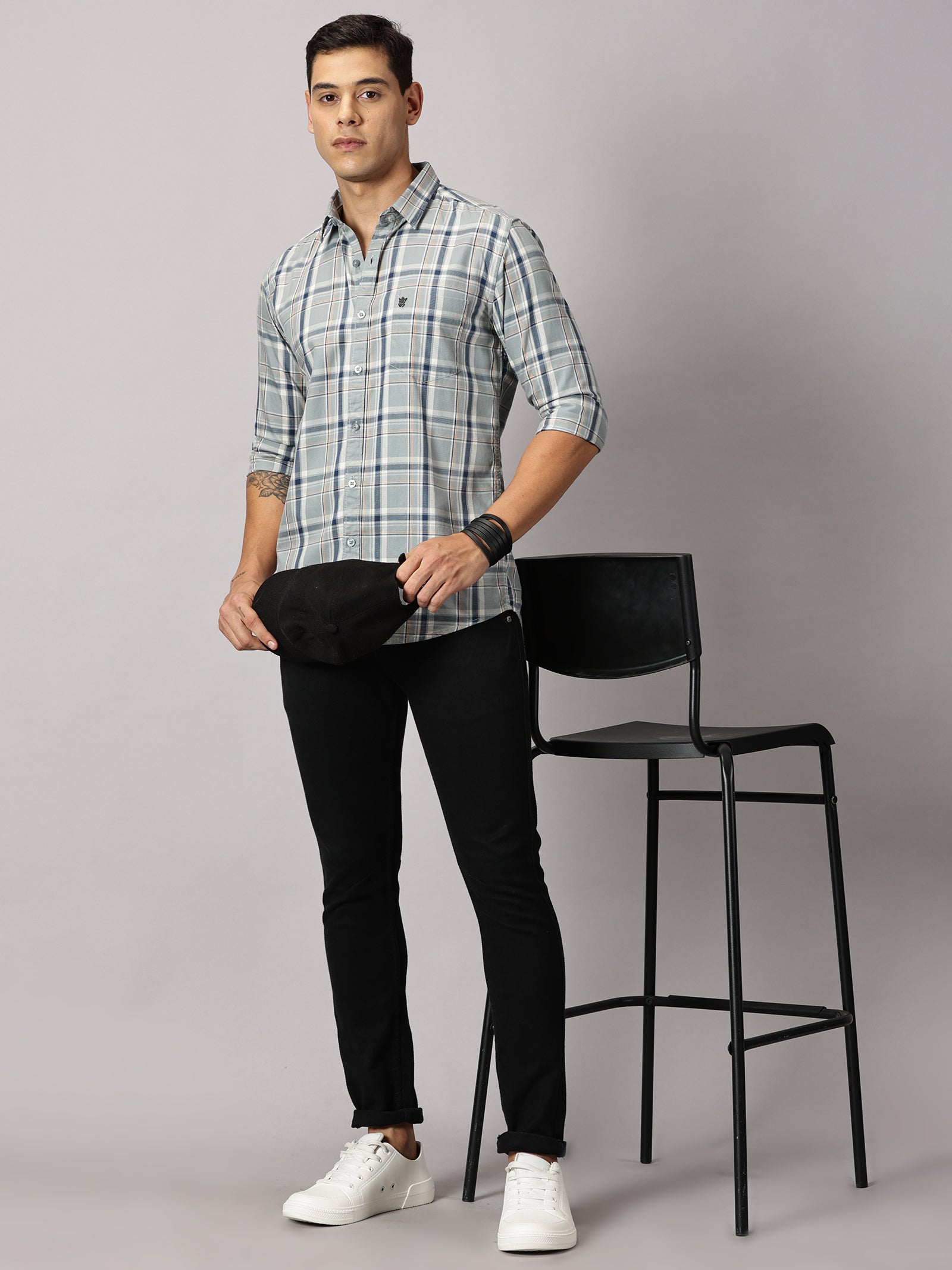 Men's Light Green Checked Casual Shirt - Premium Giza Cotton