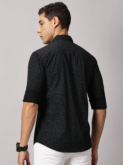 Men's Black Printed Cotton Casual Shirt - Pure Premium Cotton