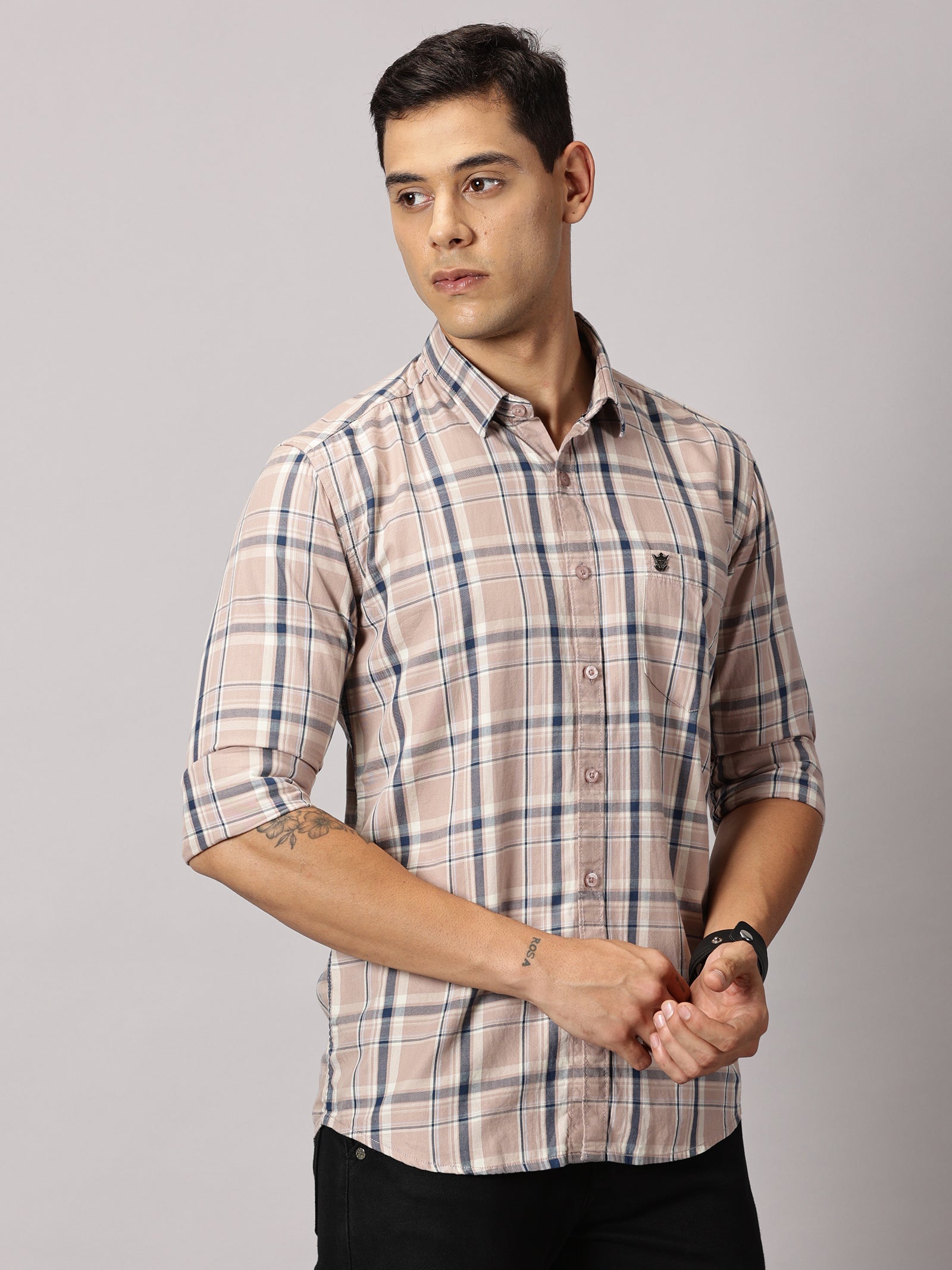 Men's Light Pink Checked Casual Shirt - Premium Giza Cotton