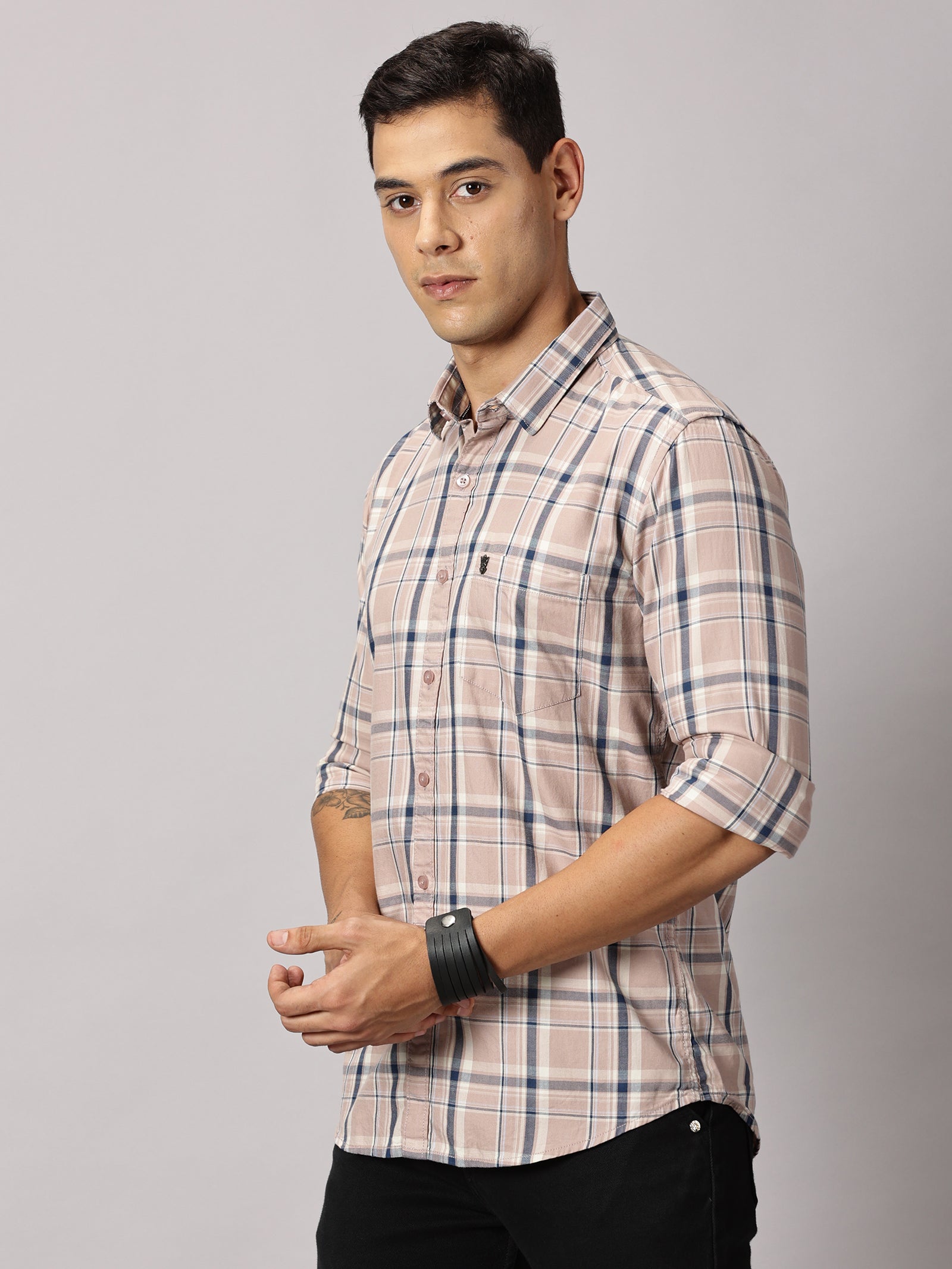 Men's Light Pink Checked Casual Shirt - Premium Giza Cotton