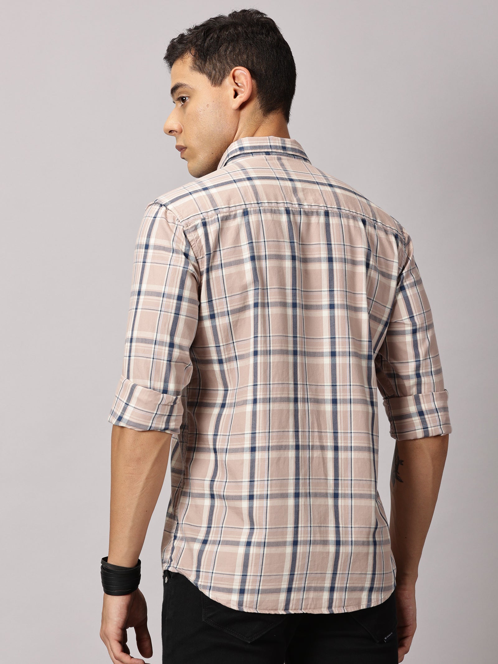 Men's Light Pink Checked Casual Shirt - Premium Giza Cotton