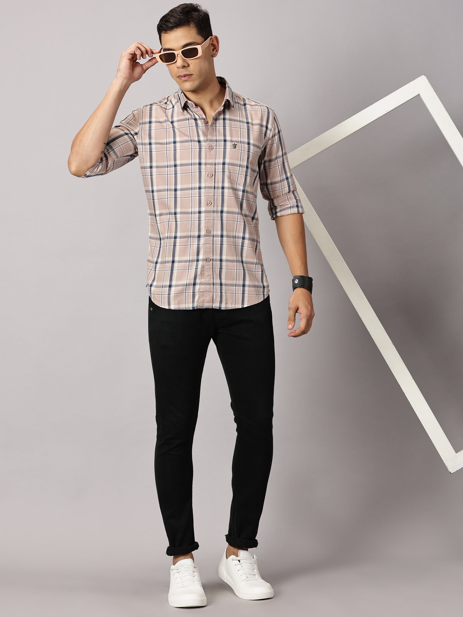 Men's Light Pink Checked Casual Shirt - Premium Giza Cotton