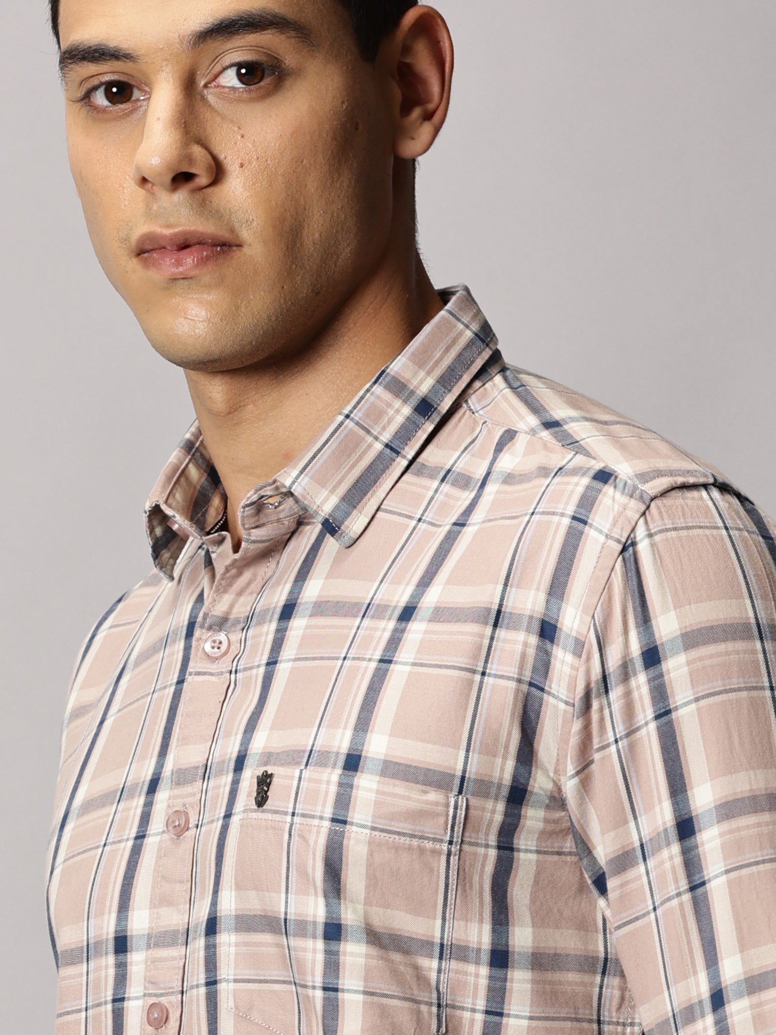 Men's Light Pink Checked Casual Shirt - Premium Giza Cotton